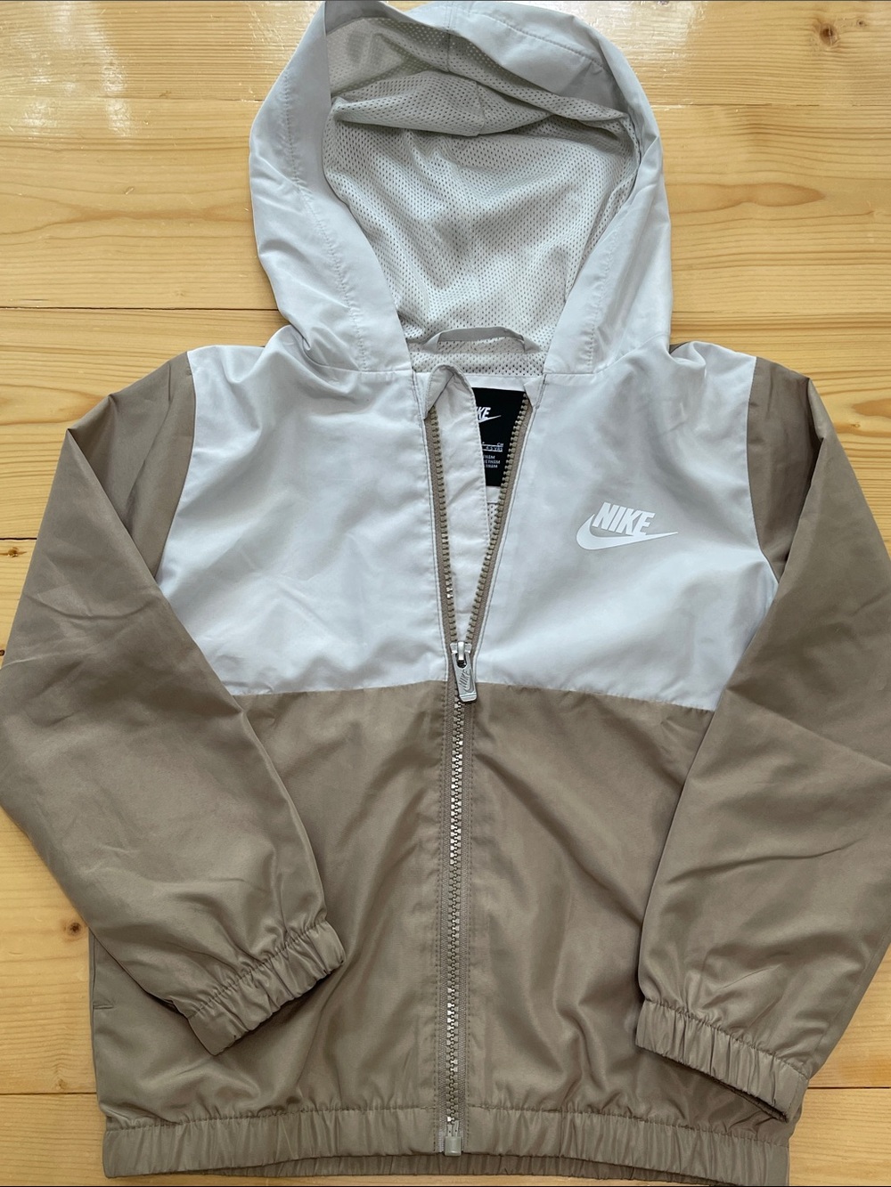 Nike Kids Windrunner Zip Hooded Windbreaker Jacket Colorblock Khaki Gray 4-5 YRS - Picture 7 of 13